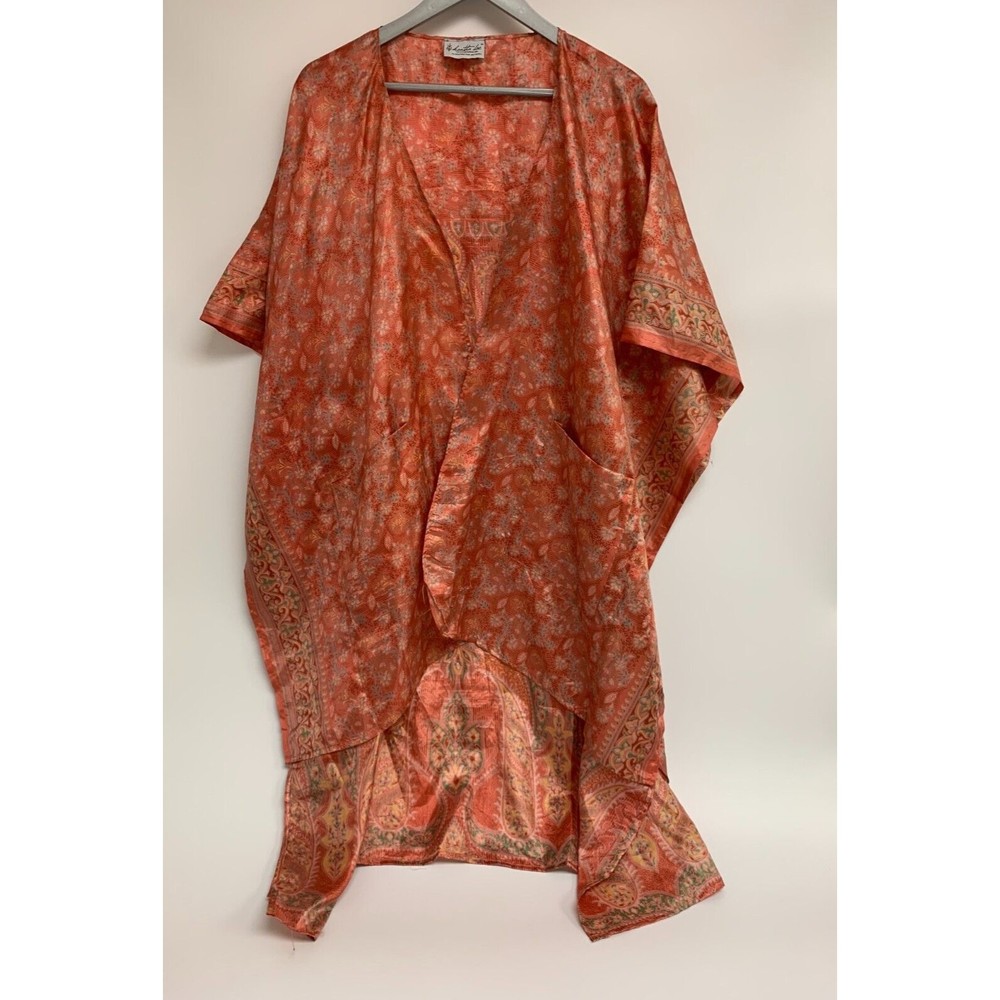 Kantha Bae Kimono Cardigan Pockets Lightweight Silk Open One Size Boho Floral